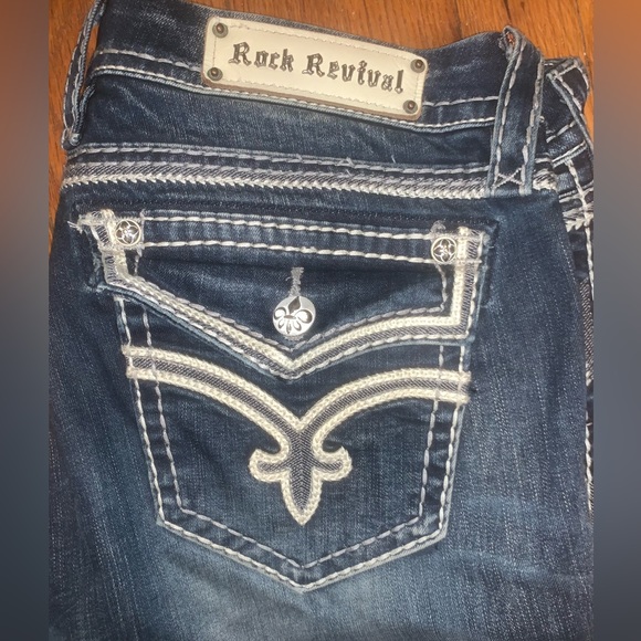 Rock Revival Denim - Rock Revival Ashley Boot Jeans Women’s 33 white stitch Flap pockets